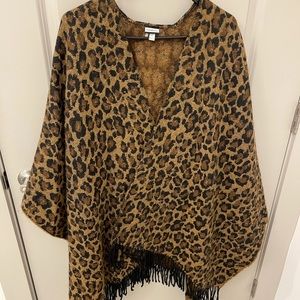 Leopard print plush wrap shawl